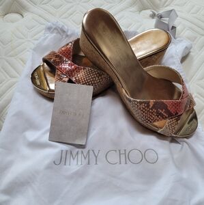 Jimmy Choo Snakeskin Wedge Sandals - Brown and Tan
